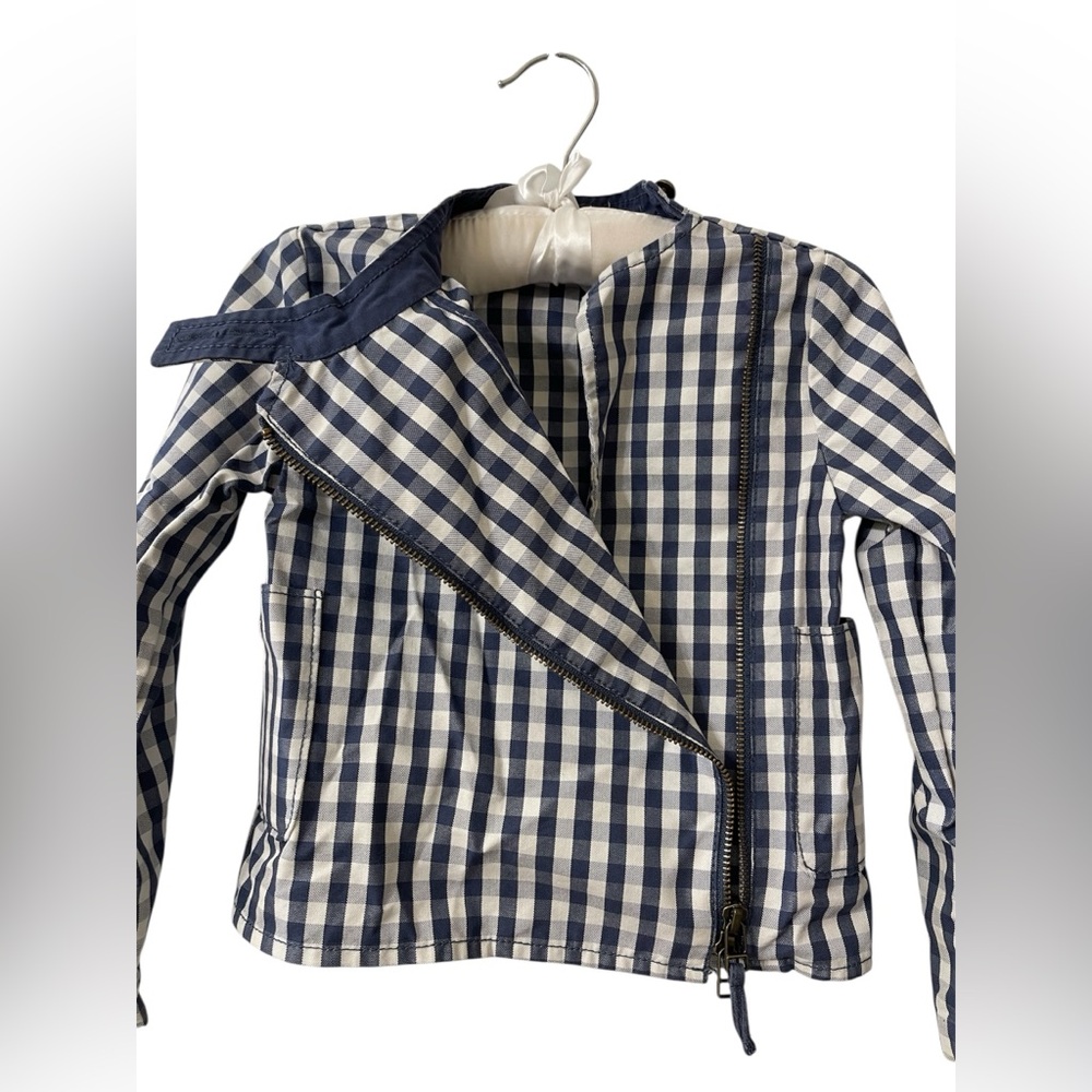 Stella McCartney for bay gap Navy and White gingham Kids moto jacket 5yrs